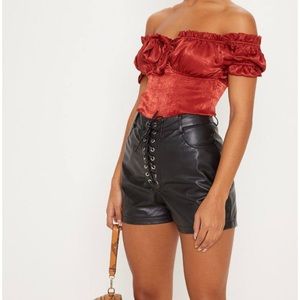 NWTS prettylittlething leather lace up shorts